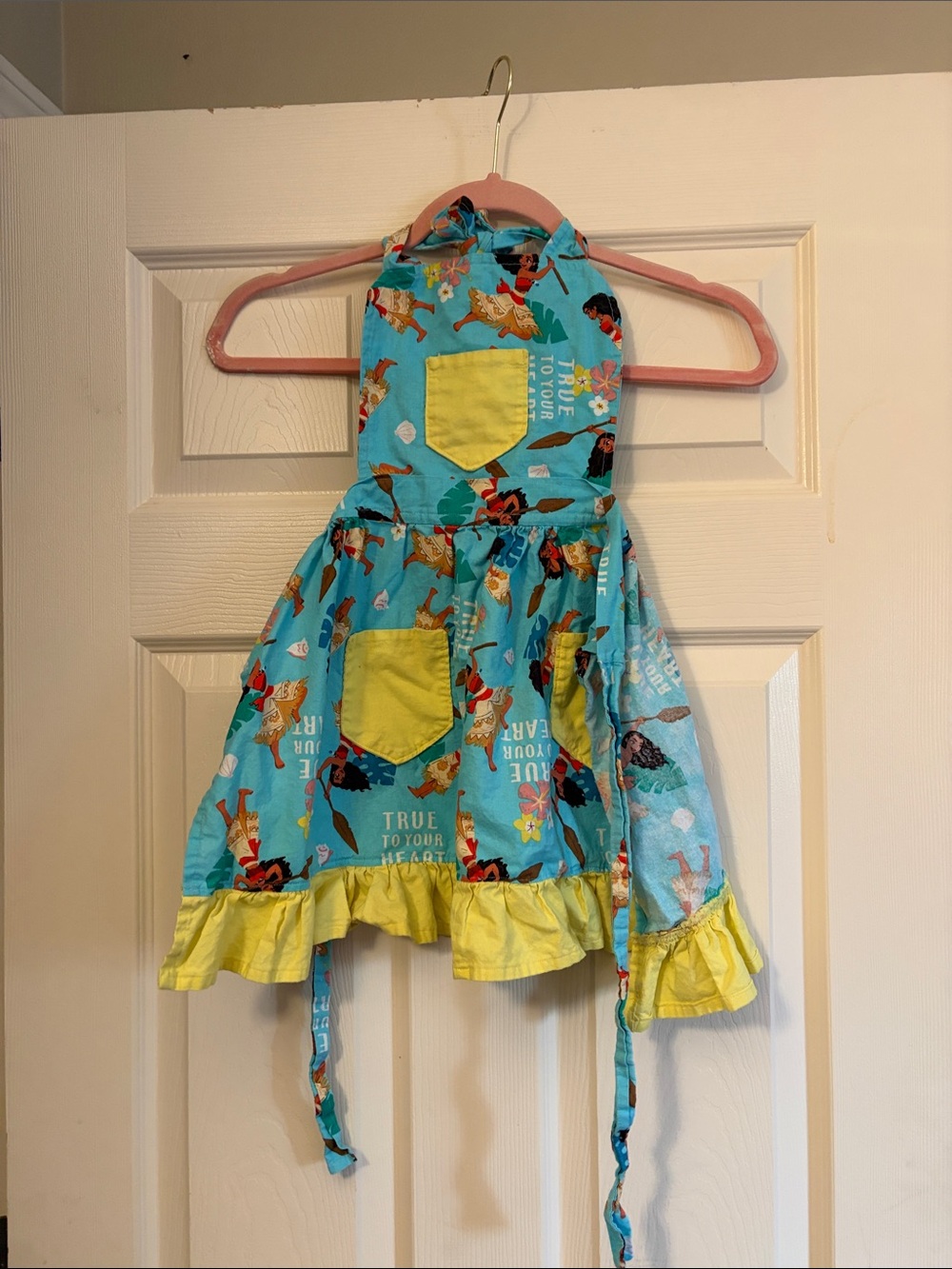 Moana Children's Blue Apron with Yellow Trim and Pockets